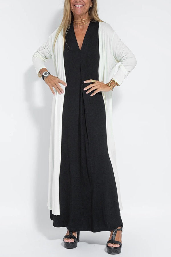 Women’s Sleeveless Dress - V-Neck Flowy Fit - Elegant Pleated Detail
