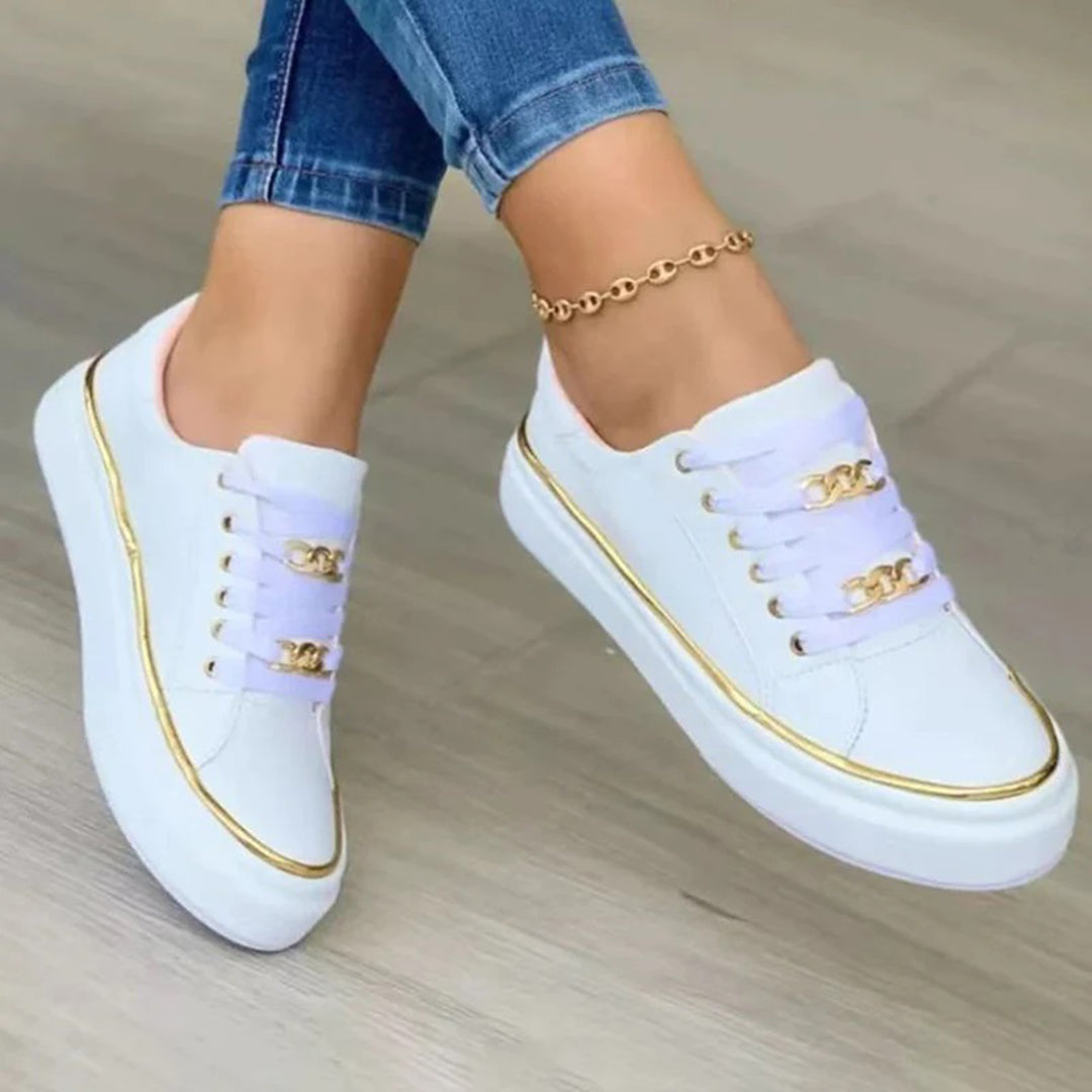 Women’s Low-Top Trainers – Streamlined Fit – Gold Accents – Cushioned Comfort Sole