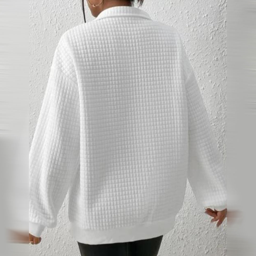 Waffle Knit Stand Collar Sweatshirt With Zipper