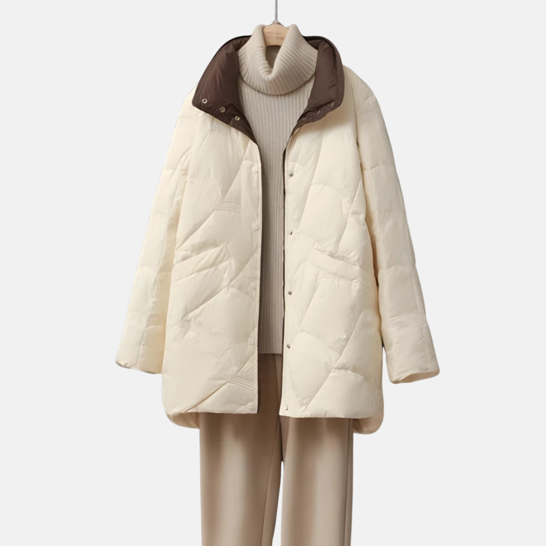 Women’s Jacket - Mid-Thigh Length - Stand Collar - Quilted Pattern