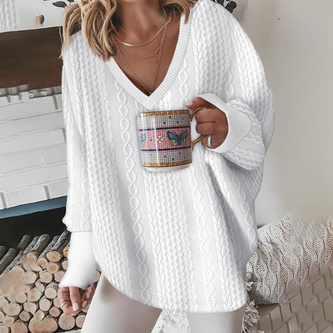 Women’s Sweater - Oversized Cable Knit - V-Neck - Long Sleeve Cozy Casual Fit