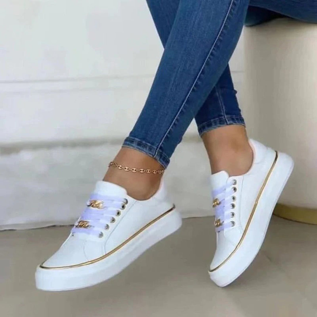 Women’s Low-Top Trainers – Streamlined Fit – Gold Accents – Cushioned Comfort Sole
