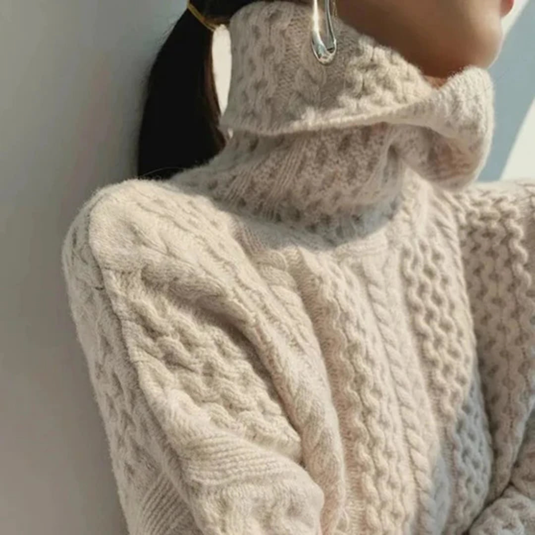 Cable Knit High Collar Loose Pullover Sweater