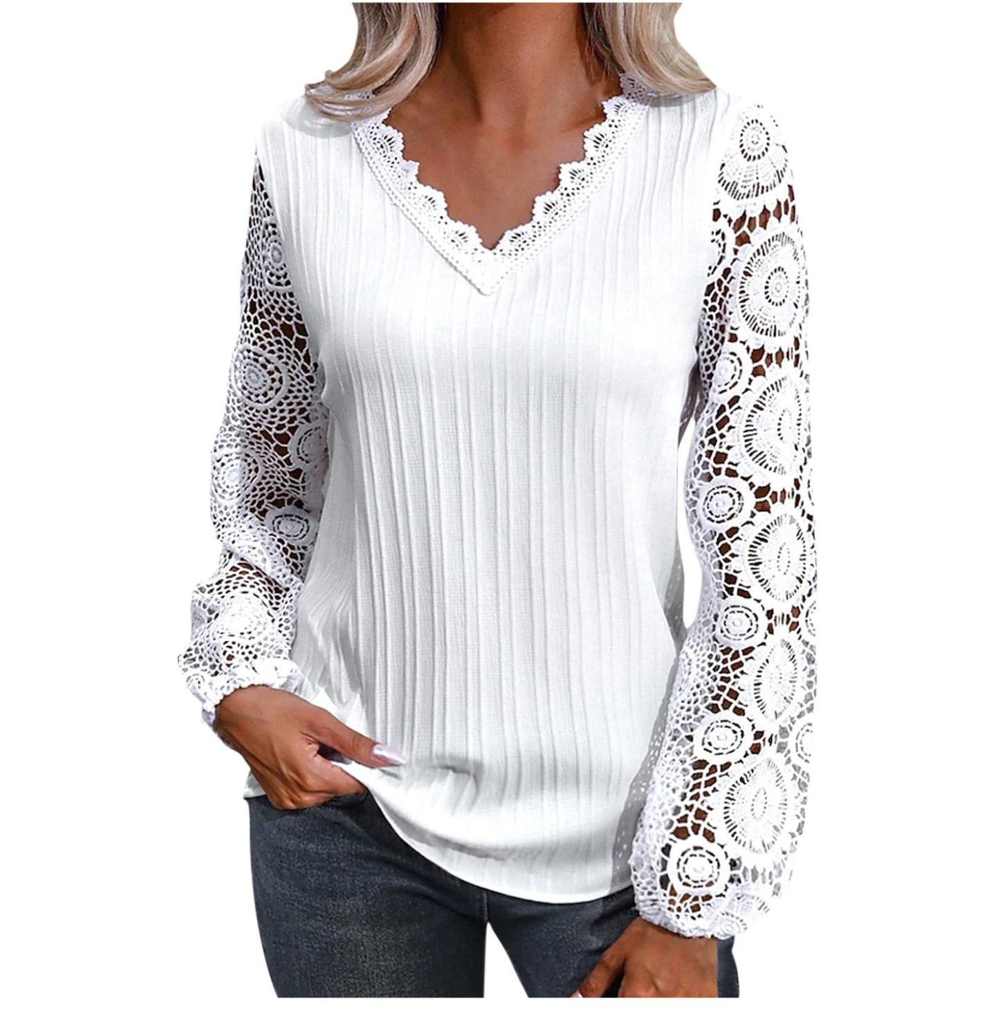 Women's v-neck lace knit top