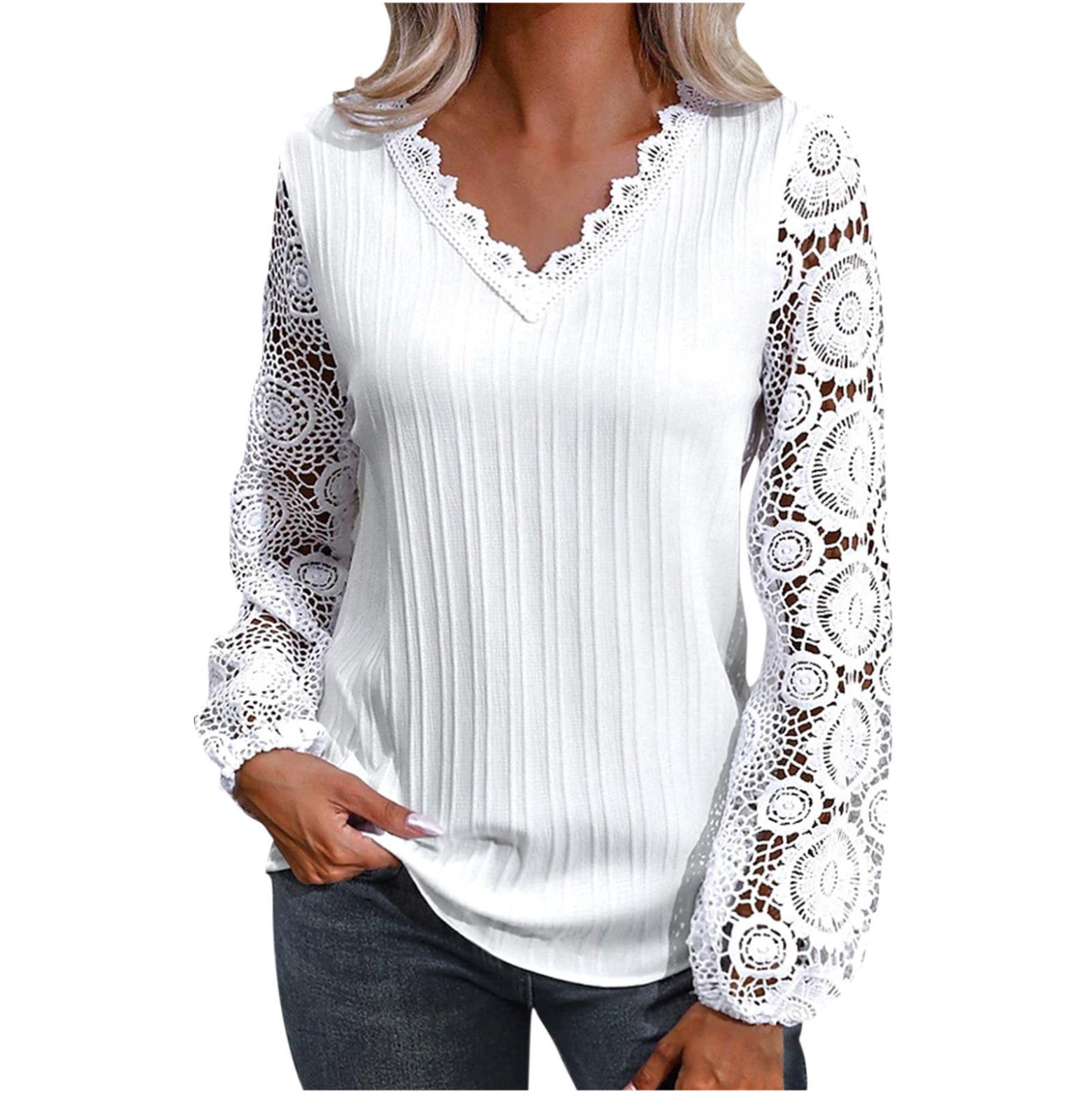 Lace Knit V-Neck Top