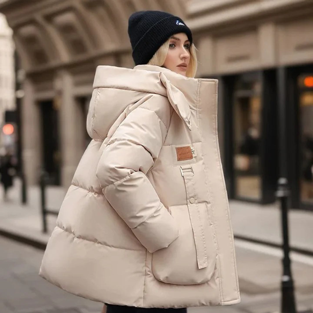 Women's short hooded down cotton jacket for winter