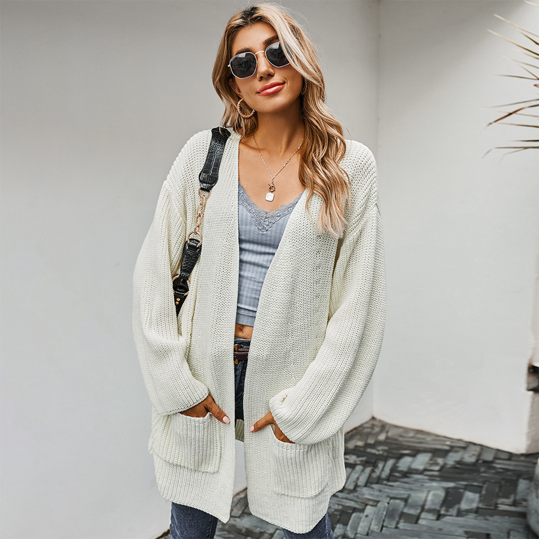 Women's cozy drop-shoulder open-front cardigan