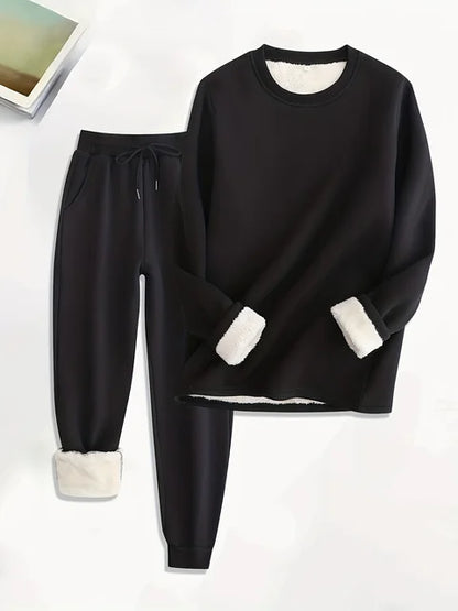 Women's warm plus velvet sweatshirt and pants set