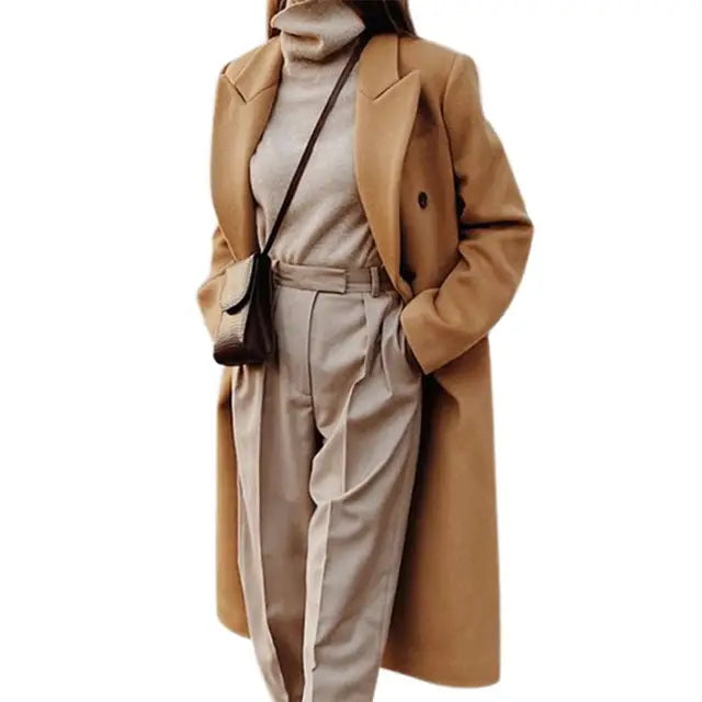Women's elegant lapel midi trench coat