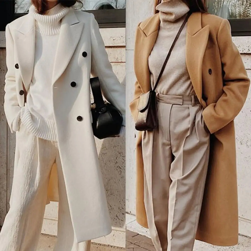 Women's elegant lapel midi trench coat