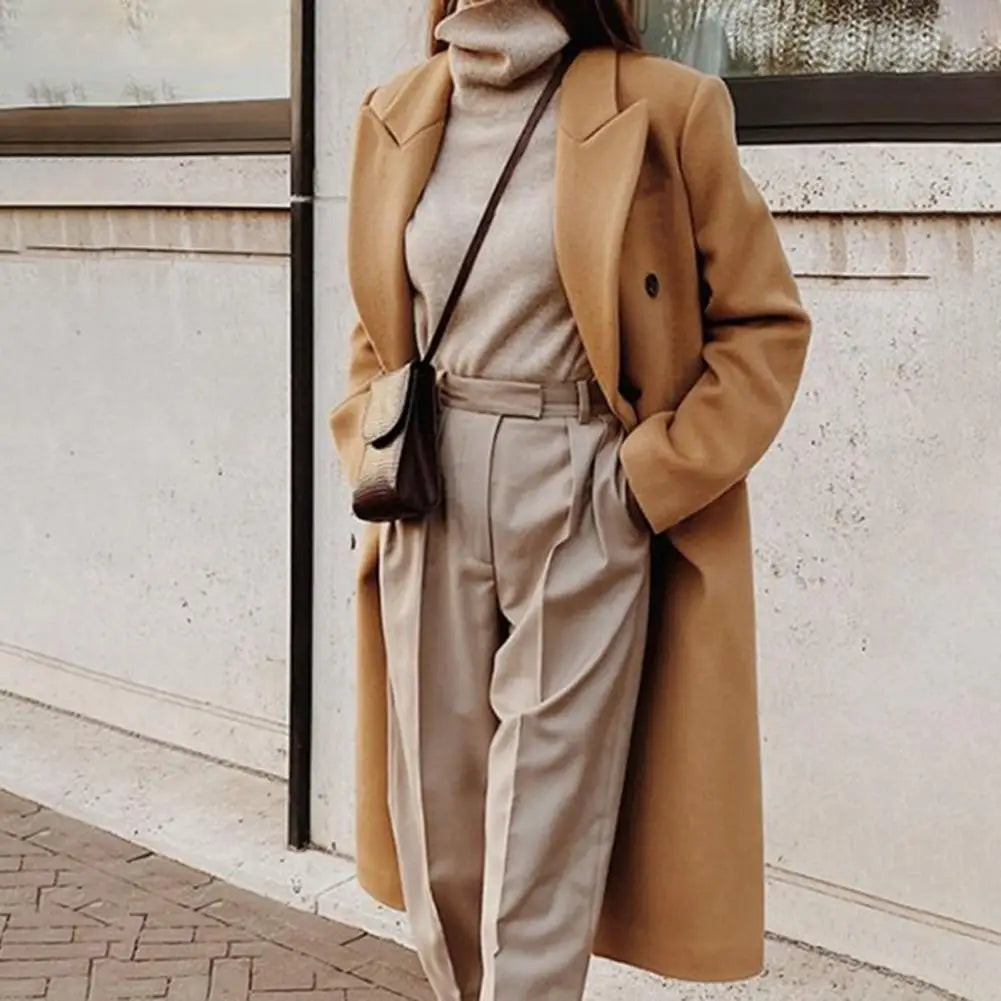 Women's elegant lapel midi trench coat
