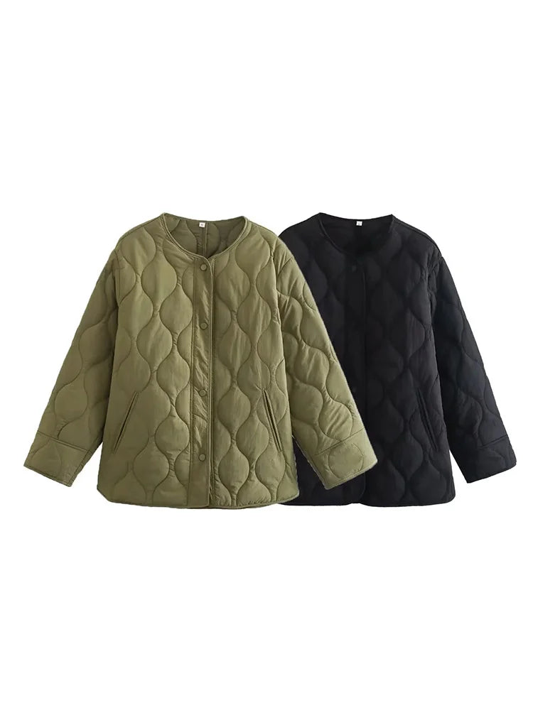 Women's autumn winter round neck loose snap button jacket