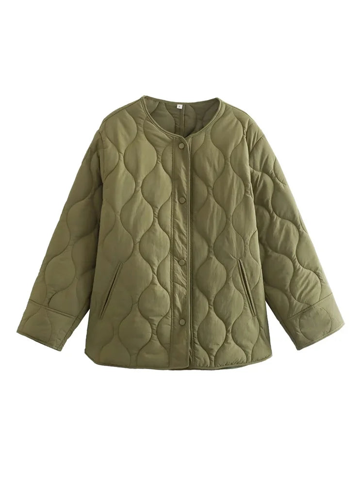 Women's autumn winter round neck loose snap button jacket