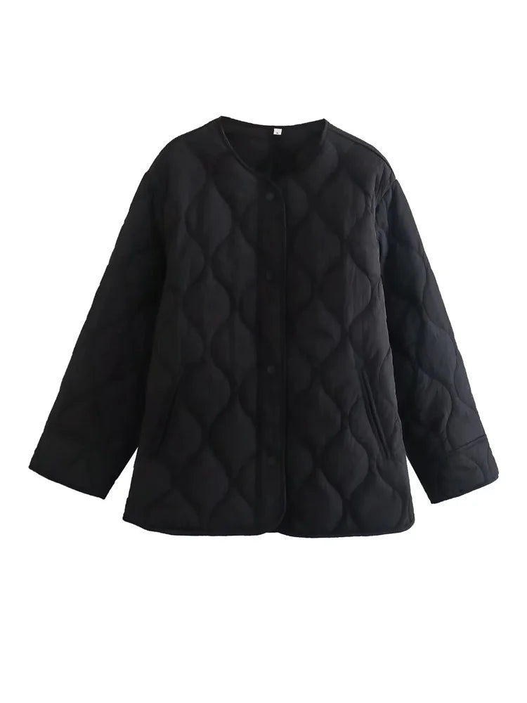 Women's autumn winter round neck loose snap button jacket