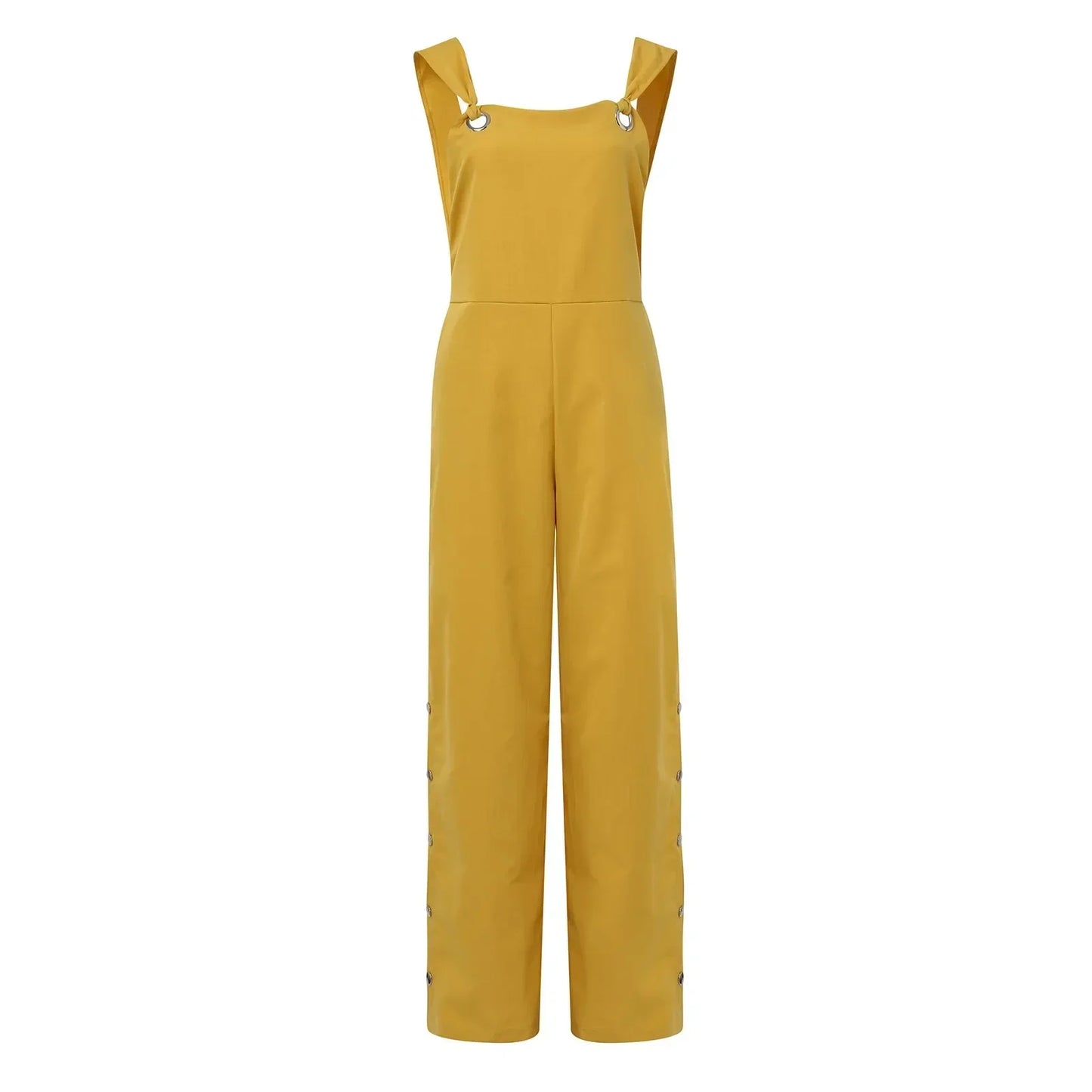 Women's Jumpsuit - Sleeveless Wide-Leg - Adjustable Straps & Button Details - Pockets
