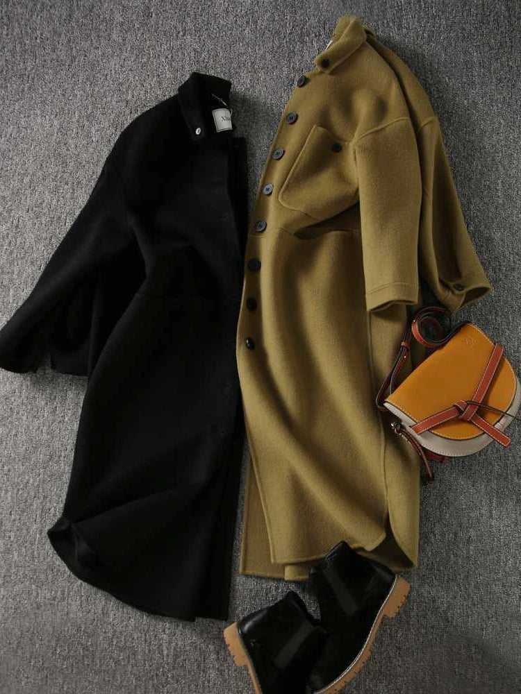 Women's thick woolen mid-length coat