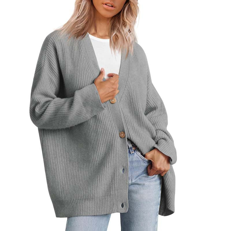 Women’s Cardigan – Oversized Fit – Ribbed Knit – Button Front – Casual Layering Piece