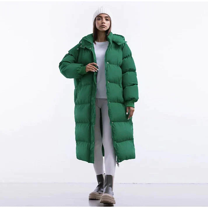 Women’s Long Puffer Jacket – Oversized Fit – Quilted Insulated – Full Zip High Collar