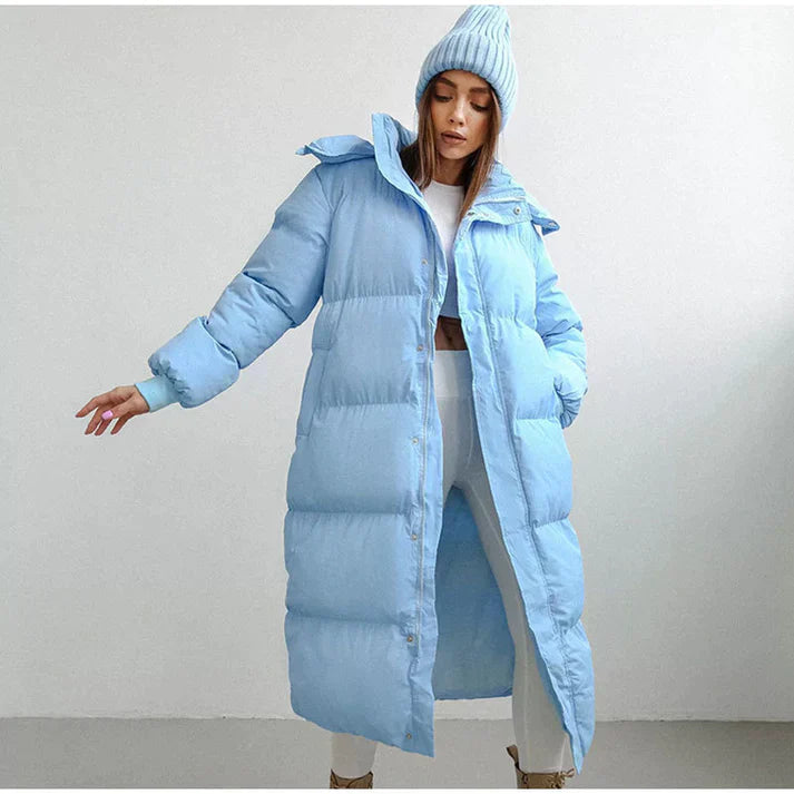 Women’s Long Puffer Jacket – Oversized Fit – Quilted Insulated – Full Zip High Collar