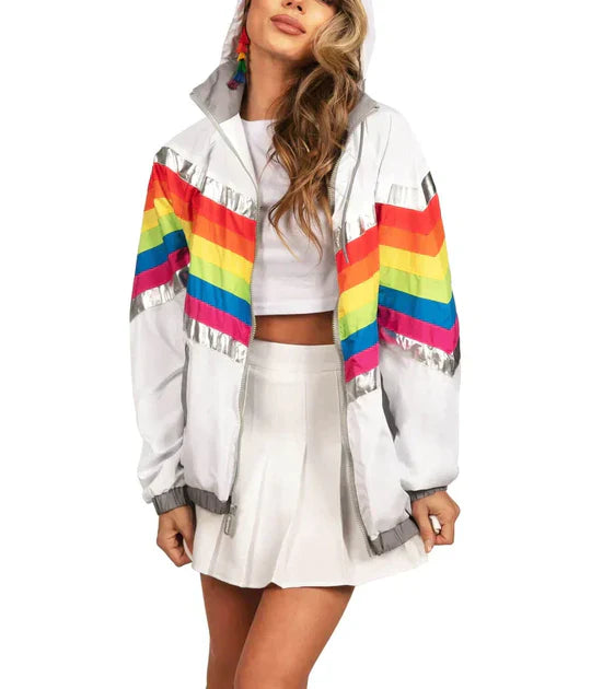 Women's high collar jacket with stripe colors design