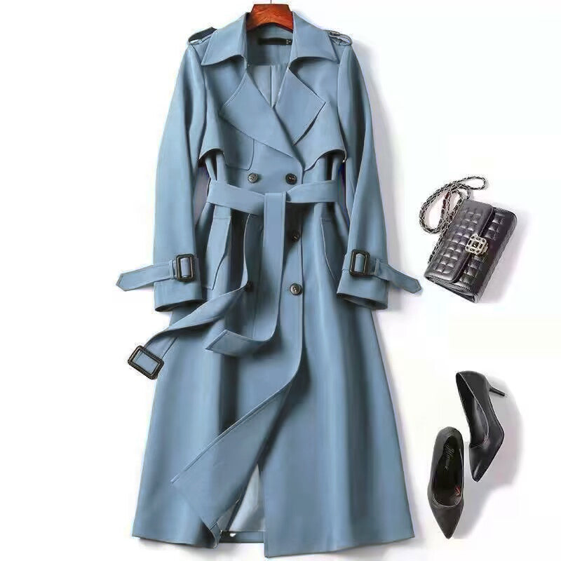 Women's windbreaker over-the-knee mid-length coat