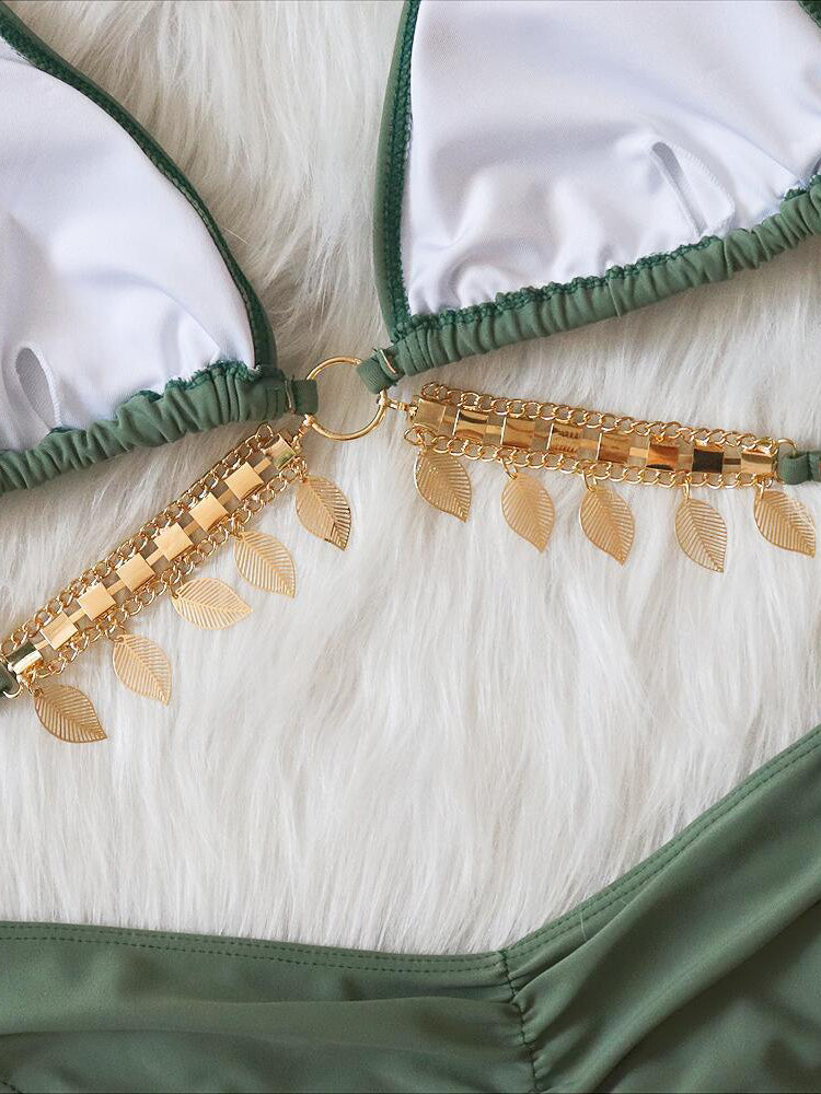 Chain Strap Detail Triangle Bikini Set