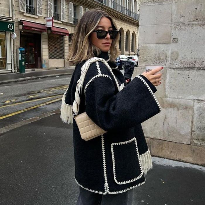 Women's autumn winter coat with scarf tassels
