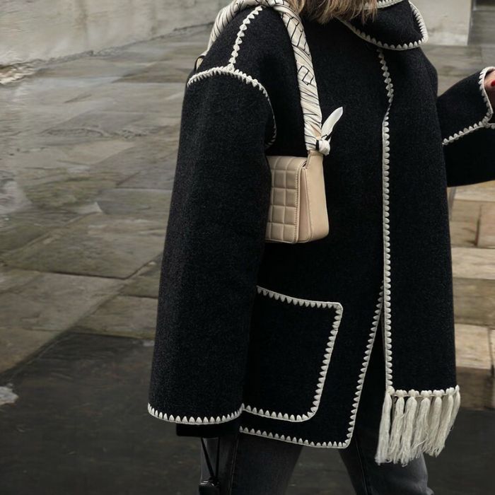Women's autumn winter coat with scarf tassels