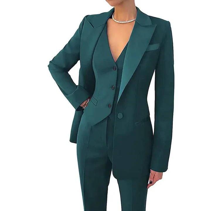 Women’s Business Pantsuit – Tailored Fit – 3-Piece Wool Blend – Straight-Leg Trousers