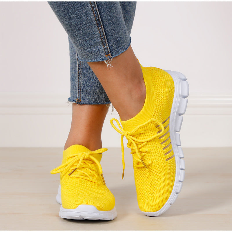 Women's Casual Sneakers - Breathable Knit Upper - Slip-On with Laces - Cushioned Sole