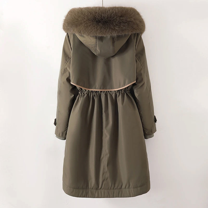 Warm Hooded Faux Fur Trim Parka Coat