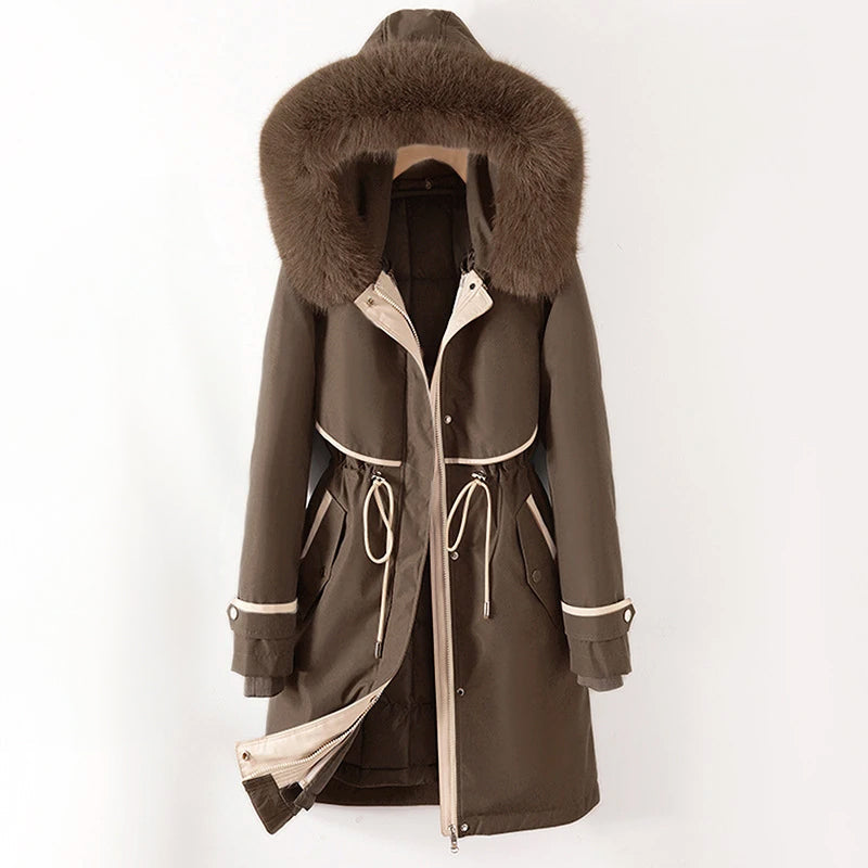 Warm Hooded Faux Fur Trim Parka Coat