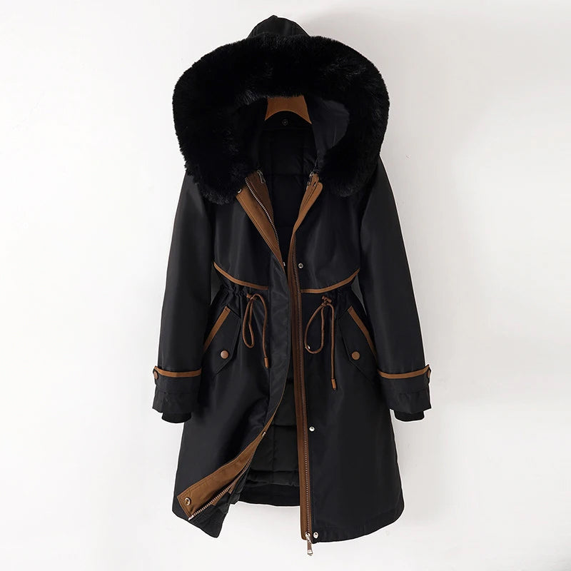 Warm Hooded Faux Fur Trim Parka Coat