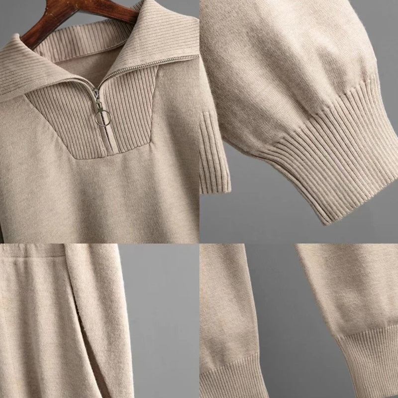 Women's Two-Piece Loungewear Set - Knit Sweatshirt & Jogger Pants - Relaxed Fit