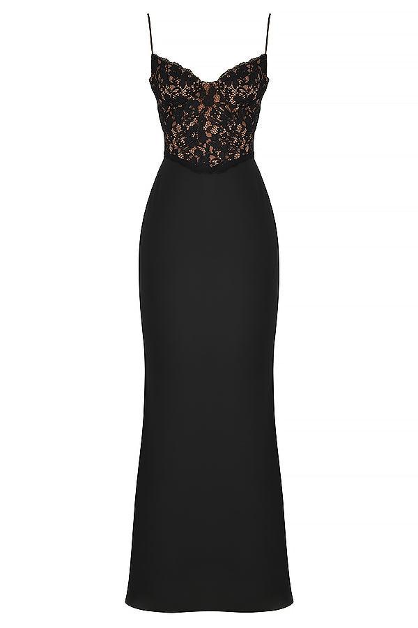 Women's Corset Maxi Dress - Lace Bodice - Spaghetti Straps - Elegant Formal Gown
