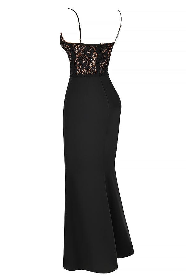 Women's Corset Maxi Dress - Lace Bodice - Spaghetti Straps - Elegant Formal Gown