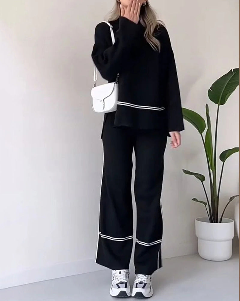 Women elegant turtleneck top and wide pants set