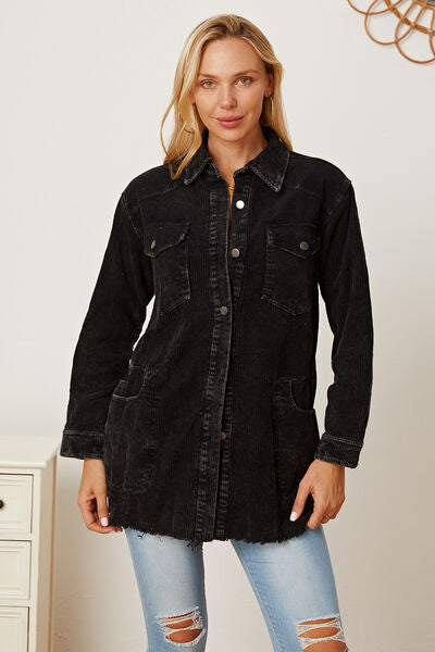 Vivienne - raw hem pocketed button up jacket