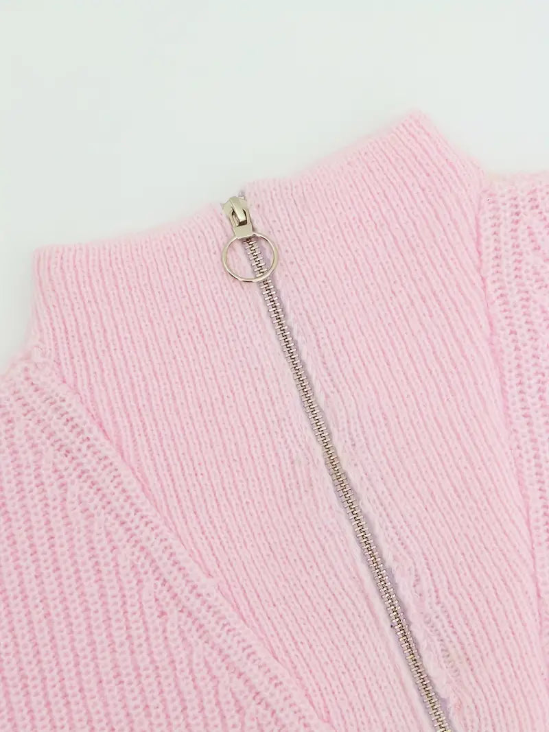 Loose Knit Pullover Zipper Sweatshirt