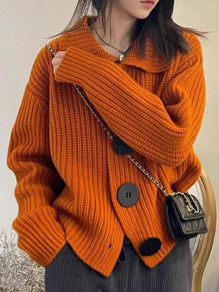 Women's knitted sweater with big buttons