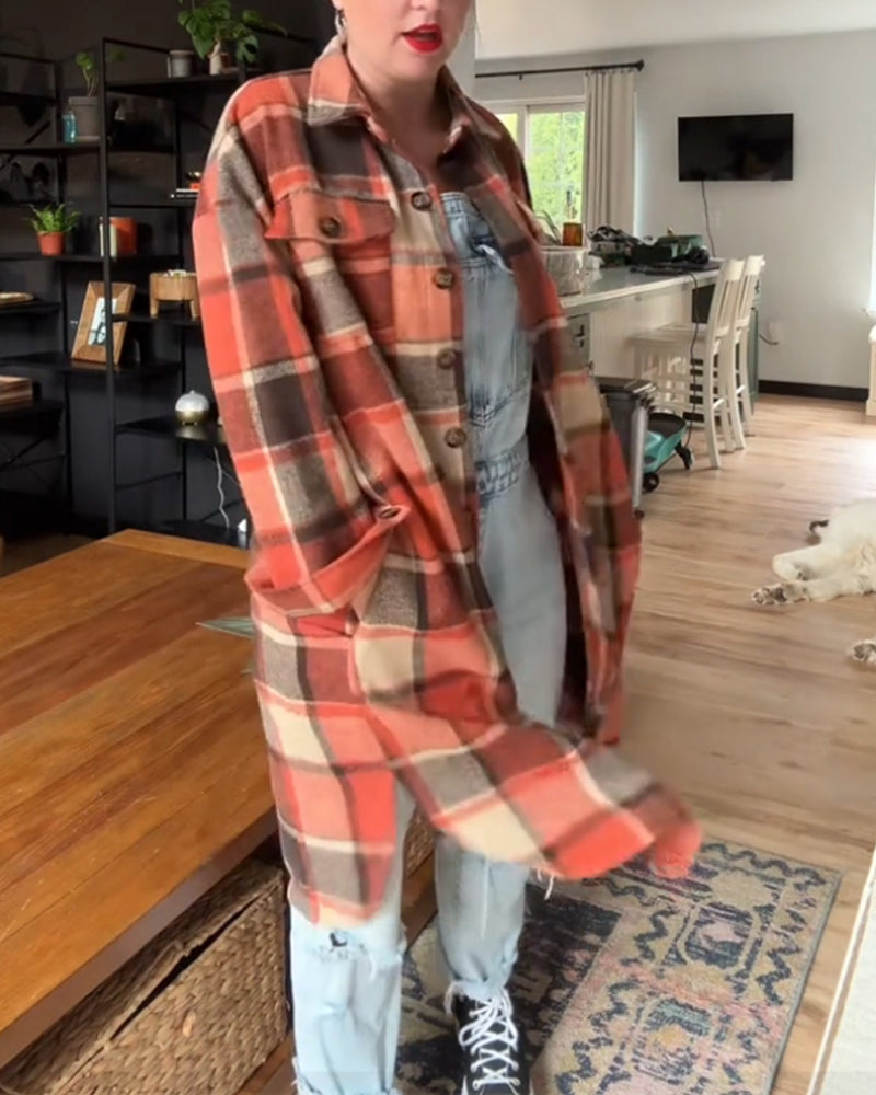 Women's orange soft plaid shirt jacket