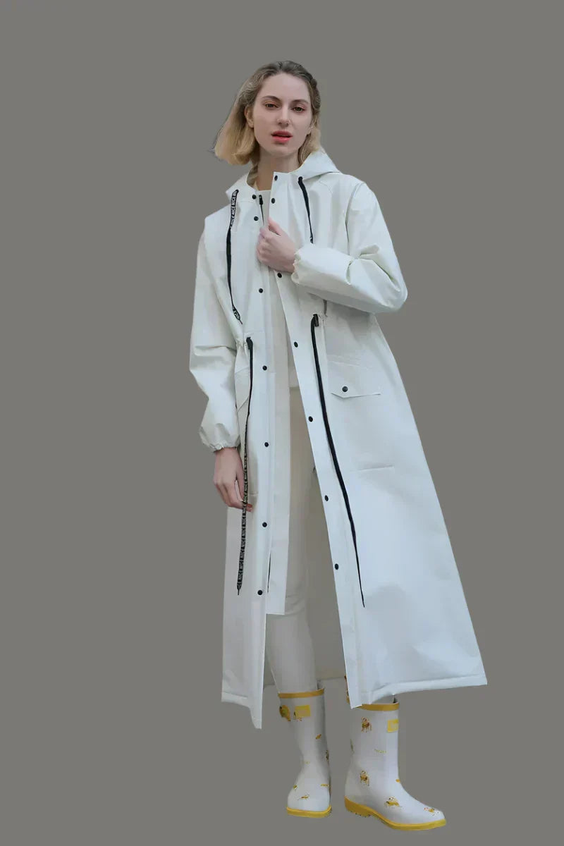 Women's long raincoat with hood and pockets