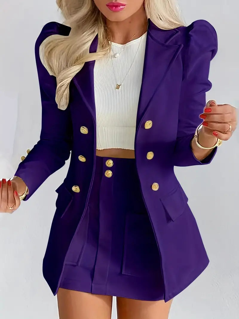 Women's puff sleeve blazer mini skirt set two-piece outfit