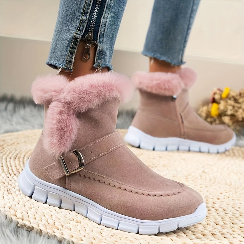 Women's snow boots with buckle and side zipper