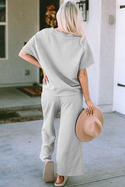 Women's double take textured short sleeve top and pants set
