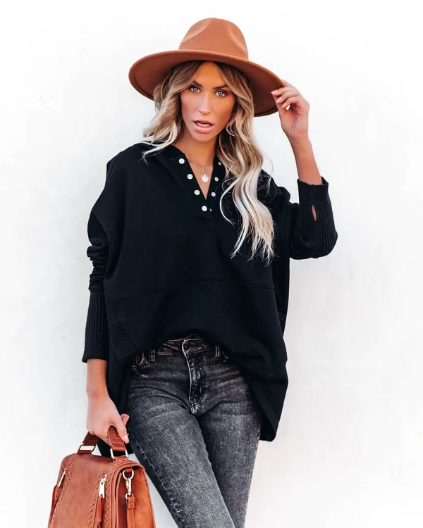 Women's v-neck hooded bat-sleeve sweatshirt