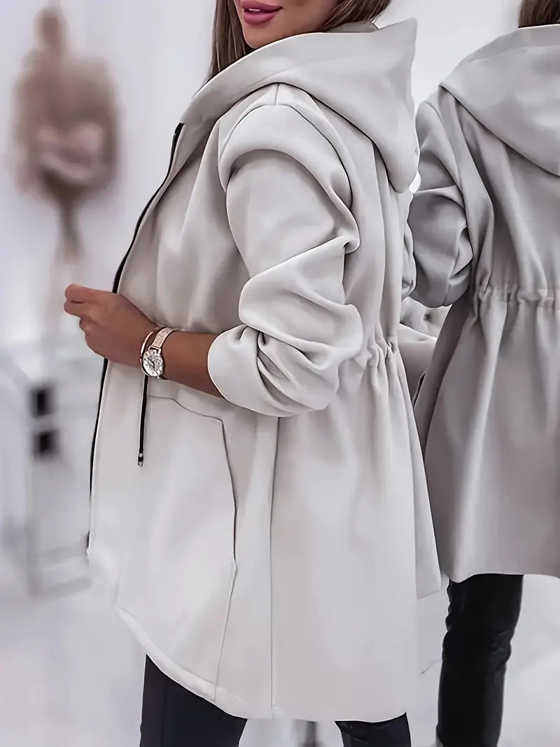 Women's zippered hooded jacket with drawstring waist
