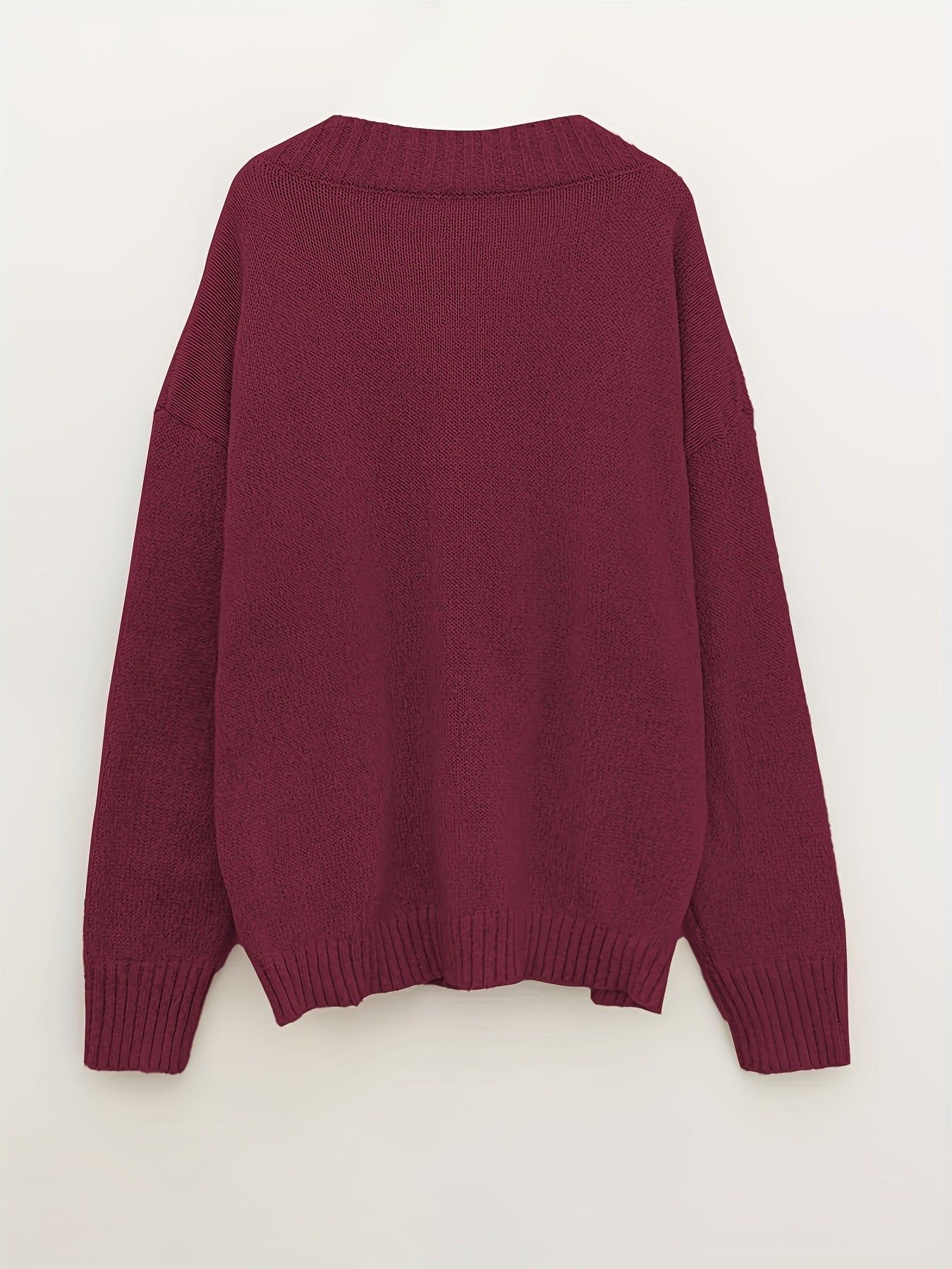 Knit v-neck long-sleeve sweater with ribbed edges for women