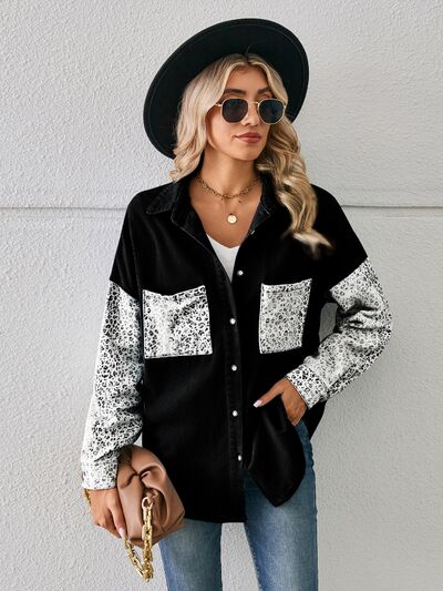 Mina - leopard button up denim jacket