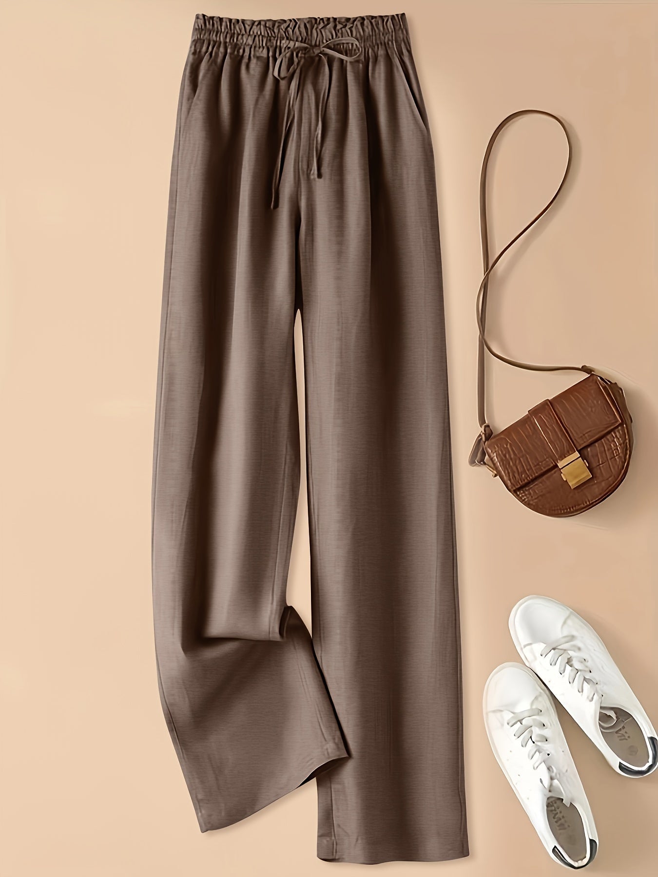 Women's casual elastic waist drawstring wide-leg pants
